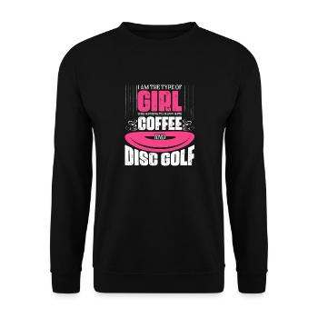 Girl Happy With Coffee And Disc Golf Disc Golfer F - Unisex Sweatshirt - black - Front - Alina (178cm) & Michal (187cm)