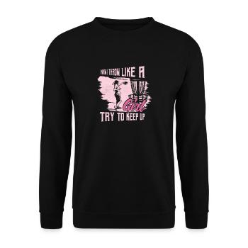 I Know I Throw Like A Girl Try To Keep Up Frisbee - Unisex Sweatshirt - black - Front - Alina (178cm) & Michal (187cm)