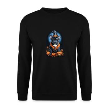 Französische Bulldogge Mit Hexenhut Halloween - Unisex Pullover - Schwarz - Vorne - Alina (178cm) & Michal (187cm)