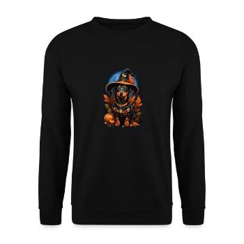 Teckel avec chapeau de sorcière Teckel d’Halloween - Sweat-shirt Unisexe - noir - Devant - Alina (178cm) & Michal (187cm)