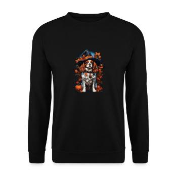 Cavalier King Charles Spaniel with Witch Hat - Unisex Sweatshirt - black - Front - Alina (178cm) & Michal (187cm)