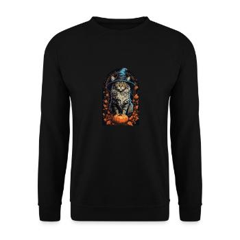 Chat avec chapeau de sorcière Chat d’Halloween - Sweat-shirt Unisexe - noir - Devant - Alina (178cm) & Michal (187cm)
