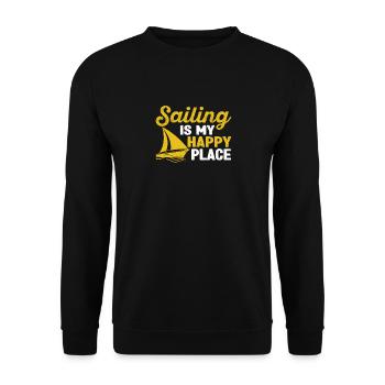 Segeln ist mein Glücksort Lustig Bootfahren - Unisex Pullover - Schwarz - Vorne - Alina (178cm) & Michal (187cm)