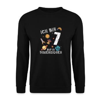 Ich bin 7 Auf in neue Dimensionen 7. Geburtstag - Unisex Pullover - Schwarz - Vorne - Alina (178cm) & Michal (187cm)