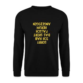 Sorry Ich Hab Das Shirt Falsch Herum Angezogen - Unisex Pullover - Schwarz - Vorne - Alina (178cm) & Michal (187cm)