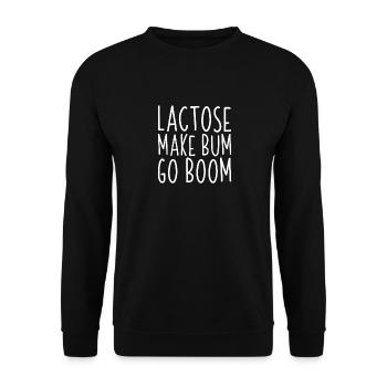 Laktose machen Penner Go Boom Milch Intolerant Milch Wortspiel - Unisex Pullover - Schwarz - Vorne - Alina (178cm) & Michal (187cm)