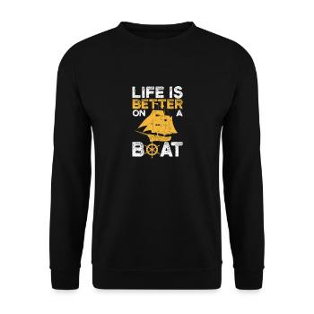 Das Leben ist besser auf einem Boot Oldtimer-Boot - Unisex Pullover - Schwarz - Vorne - Alina (178cm) & Michal (187cm)