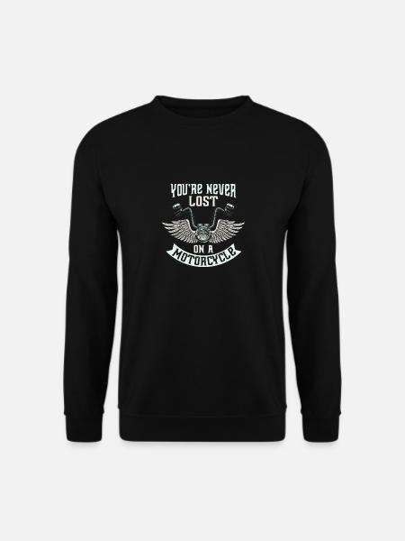 NEVER LOST, Biker S-Shirt für Motorradfahrer - Unisex Pullover - Schwarz