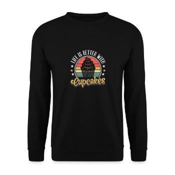 Retro Pastry Chef Baker Baking Life Is Better With - Unisex Sweatshirt - black - Front - Alina (178cm) & Michal (187cm)