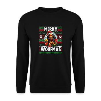 Lustiger Dackelhund Hund Weihnachtsdesign - Merry Woofm - Unisex Pullover - Schwarz - Vorne - Alina (178cm) & Michal (187cm)