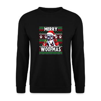 Funny French Bulldog Dog Christmas Design - Merry - Unisex Sweatshirt - black - Front - Alina (178cm) & Michal (187cm)