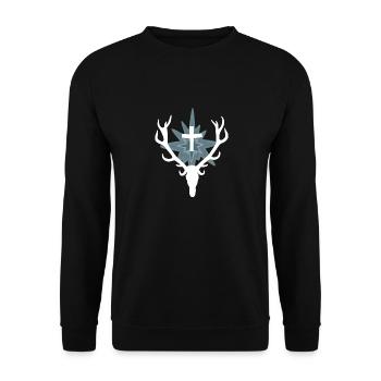 Weißer Hirsch - Zeichen für Jagd und Jäger - Unisex Pullover - Schwarz - Vorne - Alina (178cm) & Michal (187cm)