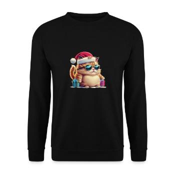 Niedliche Katze Weihnachtsmütze mit Weihnachtsgeschenk - Unisex Pullover - Schwarz - Vorne - Alina (178cm) & Michal (187cm)