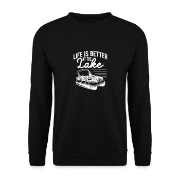 La vie est meilleure sur le lac Drôle de voilier - Sweat-shirt Unisexe - noir - Devant - Alina (178cm) & Michal (187cm)