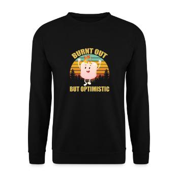 Burnt Out But Optimistic Marshmellow Camping Retro - Unisex Sweatshirt - black - Front - Alina (178cm) & Michal (187cm)
