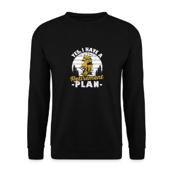 Ja, ich habe einen Ruhestandsplan Lustiger Segler - Unisex Pullover - Schwarz - Vorne - Alina (178cm) & Michal (187cm)