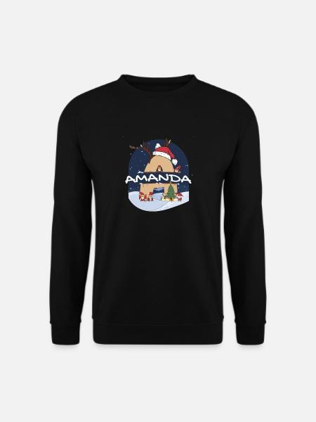 Awesome Amanda Name w Santa Hat in Xmas Theme - Unisex Sweatshirt - black