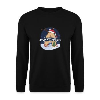 Fantastischer Andre-Name mit Weihnachtsmütze im Weihnachtsthema - Unisex Pullover - Schwarz - Vorne - Alina (178cm) & Michal (187cm)