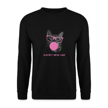 Katze in Brille mit rosa Kaugummi - Unisex Pullover - Schwarz - Vorne - Alina (178cm) & Michal (187cm)