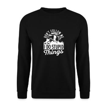 Folgt mir nicht ich mache dumme Sachen Bergsteigen - Unisex Pullover - Schwarz - Vorne - Alina (178cm) & Michal (187cm)