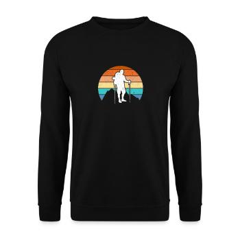 Vintage Wandern Berg Wanderer Felsen Retro - Unisex Pullover - Schwarz - Vorne - Alina (178cm) & Michal (187cm)