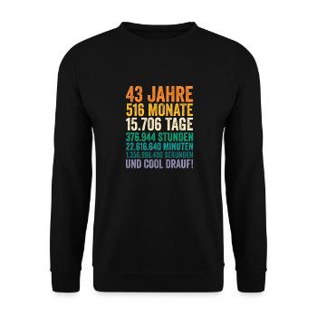 43 Jahre Fünfundvierzigster Geburtstag - Unisex Pullover - Schwarz - Vorne - Alina (178cm) & Michal (187cm)