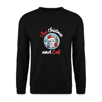 Ich liebe Weihnachten und Katzen - Weihnachtskatze - Unisex Pullover - Schwarz - Vorne - Alina (178cm) & Michal (187cm)