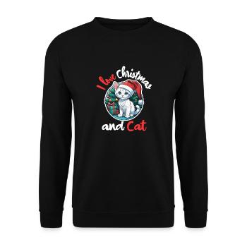 Ich liebe Weihnachten und Katzen - Weihnachten und Katze - Unisex Pullover - Schwarz - Vorne - Alina (178cm) & Michal (187cm)