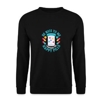 Sois gentil avec moi Je distribue la pharmacie Happy Pills - Sweat-shirt Unisexe - noir - Devant - Alina (178cm) & Michal (187cm)