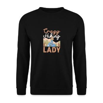 Verrückte Wanderdame Lustiges Wandermädchen - Unisex Pullover - Schwarz - Vorne - Alina (178cm) & Michal (187cm)