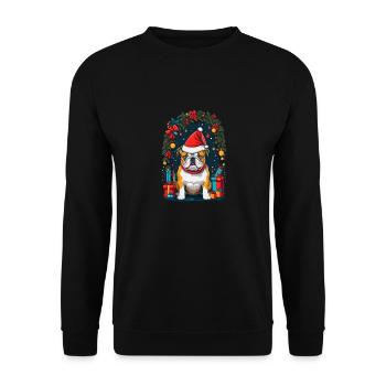 Drôle de bouledogue avec chapeau de Père Noël - Sweat-shirt Unisexe - noir - Devant - Alina (178cm) & Michal (187cm)