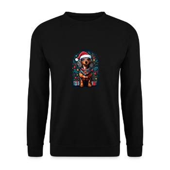 Funny Dachshund with Santa Claus Hat Xmas - Unisex Sweatshirt - black - Front - Alina (178cm) & Michal (187cm)