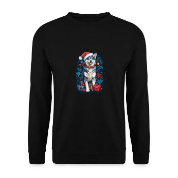 Lustiger Siberian Husky Mit Weihnachtsmannmütze - Unisex Pullover - Schwarz - Vorne - Alina (178cm) & Michal (187cm)