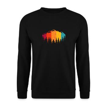 Berge Wildtiere Bäume Draußen Natur Retro Wald - Unisex Pullover - Schwarz - Vorne - Alina (178cm) & Michal (187cm)