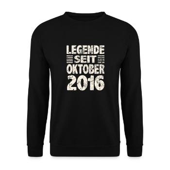 Oktober 2016 Legende seit 7 Jahren Mann Frau - Unisex Pullover - Schwarz - Vorne - Alina (178cm) & Michal (187cm)