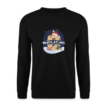 Toller Bruce Name mit Weihnachtsmütze im Weihnachtsthema - Unisex Pullover - Schwarz - Vorne - Alina (178cm) & Michal (187cm)