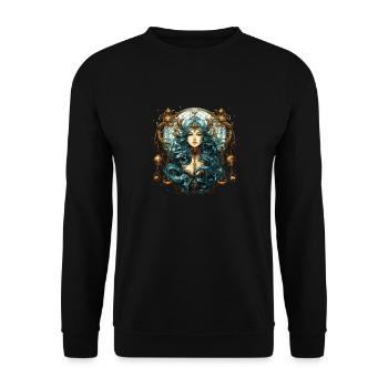 Cooles Sternzeichen Waage Design für Frauen und Männer - Unisex Pullover - Schwarz - Vorne - Alina (178cm) & Michal (187cm)