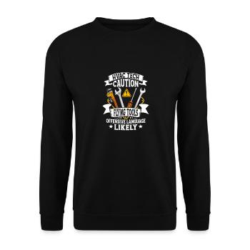 HVAC Tech Caution Flying Tools Installer Technicia - Unisex Sweatshirt - black - Front - Alina (178cm) & Michal (187cm)