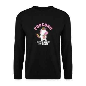 Unicorn Popcorn Never Broke My Heart Kids Film Ni - Sweat-shirt Unisexe - noir - Devant - Alina (178cm) & Michal (187cm)
