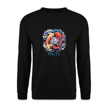 Cooles Sternzeichen Fische Design für Frauen und Männer - Unisex Pullover - Schwarz - Vorne - Alina (178cm) & Michal (187cm)