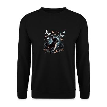 Chihuahua mit Schmetterling |Süßer Hund Bunt Natur - Unisex Pullover - Schwarz - Vorne - Alina (178cm) & Michal (187cm)