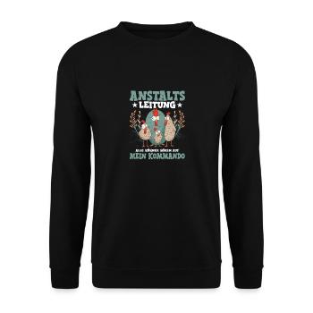 Anstaltsleitung Bauernhof Hühner Huhn - Unisex Pullover - Schwarz - Vorne - Alina (178cm) & Michal (187cm)
