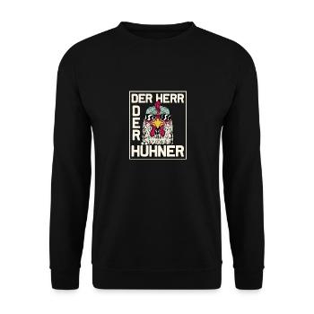 Der Herr der Hühner Huhn Hennen Bauernhof - Unisex Pullover - Schwarz - Vorne - Alina (178cm) & Michal (187cm)