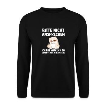 Katze Bitte Nicht Ansprechen - Unisex Pullover - Schwarz - Vorne - Alina (178cm) & Michal (187cm)