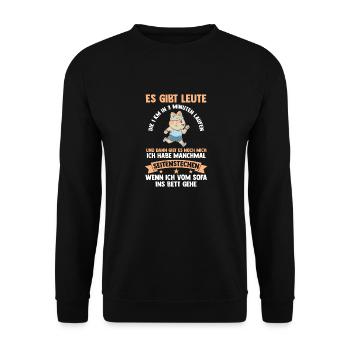 Katze Langschläfer Sportmuffel Morgenmuffel Lustig - Unisex Pullover - Schwarz - Vorne - Alina (178cm) & Michal (187cm)