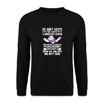 Katze Langschläfer Sportmuffel Morgenmuffel Lustig - Unisex Pullover - Schwarz - Vorne - Alina (178cm) & Michal (187cm)