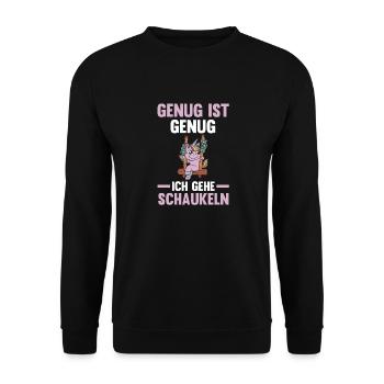 Einhorn Genug Ist Genug Ich Gehe Schaukeln - Unisex Pullover - Schwarz - Vorne - Alina (178cm) & Michal (187cm)