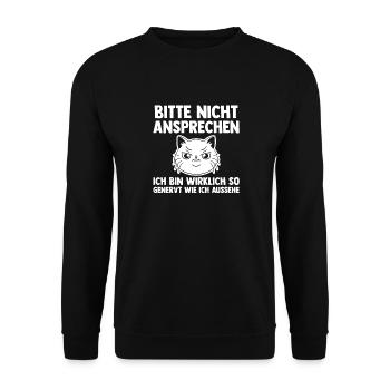 Katze Bitte Nicht Ansprechen - Unisex Pullover - Schwarz - Vorne - Alina (178cm) & Michal (187cm)