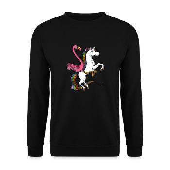 Flamingo Bird Riding Magical Unicorn - Unisex Sweatshirt - black - Front - Alina (178cm) & Michal (187cm)