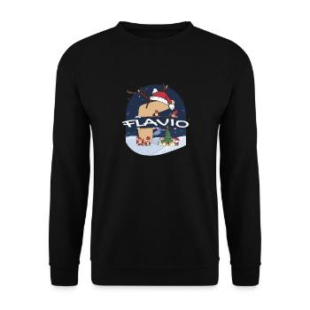 Génial Flavio Nom w Santa Hat dans le thème de Noël - Sweat-shirt Unisexe - noir - Devant - Alina (178cm) & Michal (187cm)